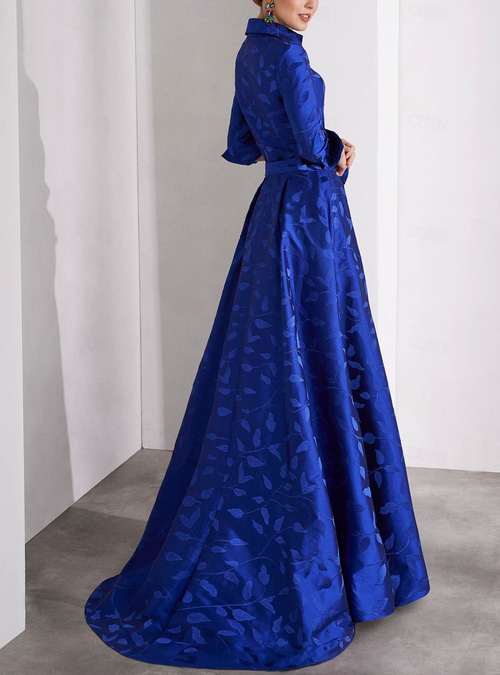 green emerald velvet dress Jacquard Border Pattern Shirt Gown main image 0