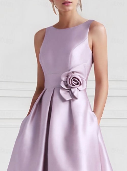 A-Line Floor Length Cocktail Dresses Evening Gown Ball Gown Formal Dress  Elegant High Low Sleeveless Boat Neck Formal Wedding Guest Pink Dress Satin  with Pocket 2026 - AU $229.39