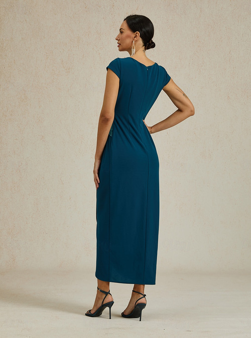 solid short sleeve maxi sheath dress Isabela Short Sleeve Tailored Sheath Dress A-Line Mini
