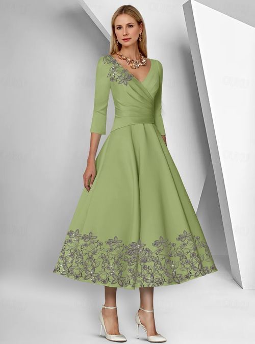 strapless open back dress Tween Girls' Bow Detail 3/4 Sleeve Sequin Party Dress Dark Green / 9Y main image 0