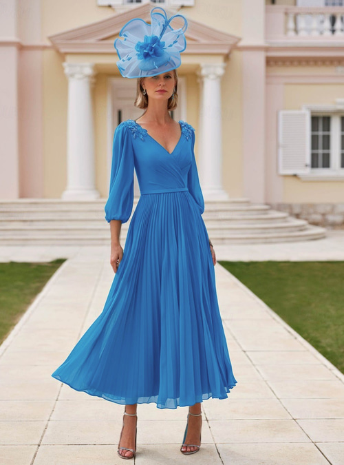 simple and elegant wedding dresses uk Elegant Tea Length Two Piece A-Line Mother of the Bride Dress main image 1
