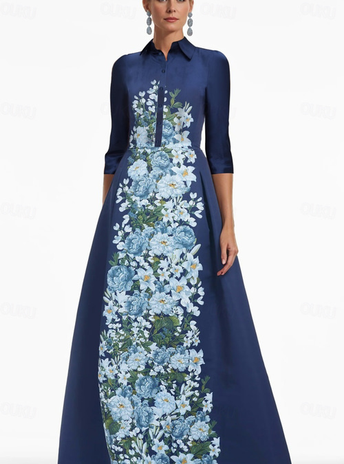 A-Line Floor Length Shirt Dress Wedding Guest Dress Formal Dresses Mother  of the Bride Dress Long Sleeve Shirt Collar Elegant Vintage Wedding Formal  Satin with Floral Print 2026 - AU $282.29