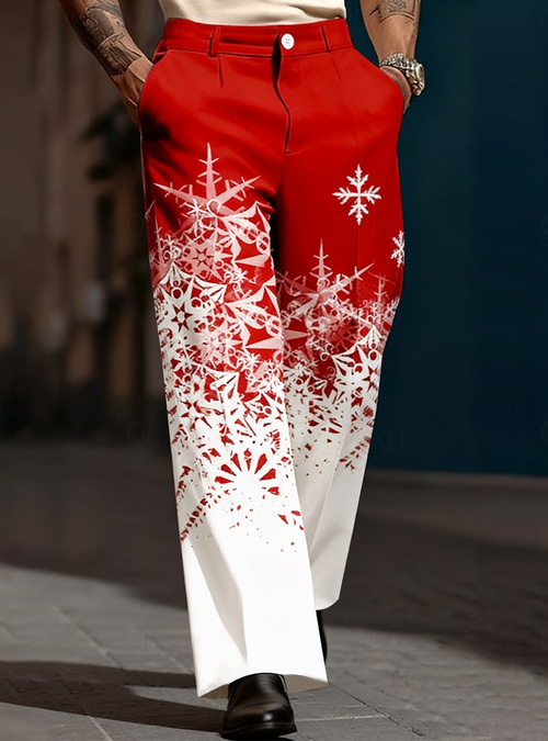Christmas Men's Snowflake Gradient Color Trousers Dress Pants Suit Pants  Mid Waist Fashion Casual Party Holiday Relaxed Fit Flat Front Dress Pants  with Side Pockets Fall Winter 3D Print Red Blue 2026 -