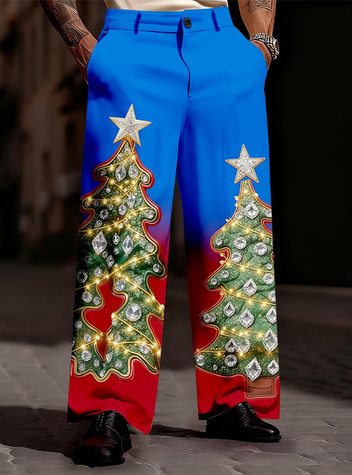 Christmas Men's Christmas Tree Gradient Color Trousers Dress Pants Suit Pants Mid Waist Fashion Casual Outdoor Holiday Relaxed Fit Flat Front Dress Pants with Side Pockets Fall Winter 3D Print Red 2026