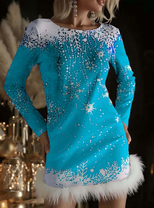 elegant holiday tree dress Christmas Women's Mini Sheath Dress Vacation Casual Wedding Party Regular Fit Christmas Long Sleeve Crew Neck Blue Light Green Red Orange Spring Fall Winter 2026 christmas tree fancy dress ideas