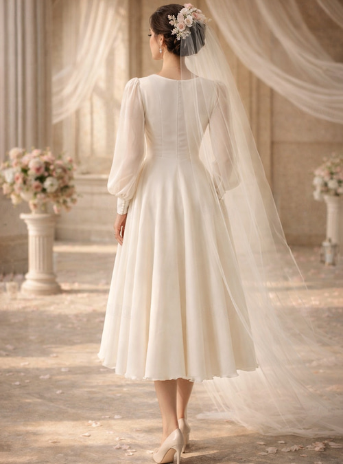 long sleeve ankle length white dress White A-Line Simple Wedding Dress Jewel Neck Long Sleeves Ankle-Length Zipper Chiffon Bridal Gowns