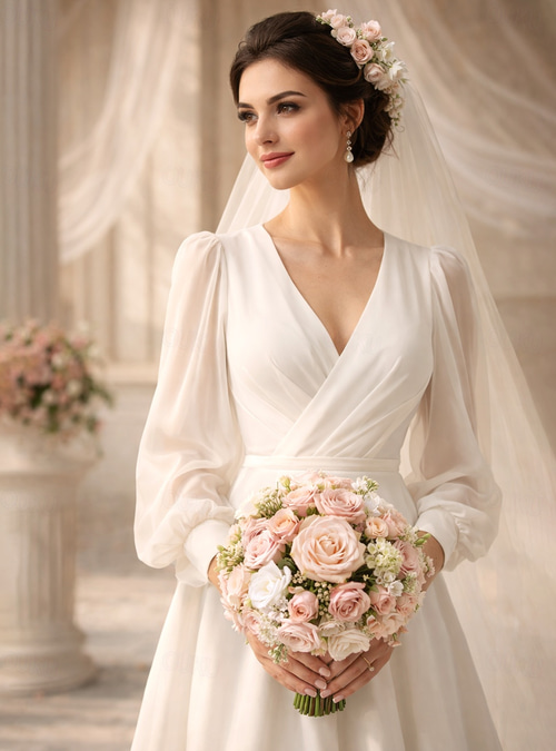 long sleeve bridal shower white dresses A-Line Tea Length Satin Beaded Elegant Bridal Shower Dress Long Sleeves V-Neck COCOMELODY CW3383, 20 Days / Ivory / US22-UK24-EUR52