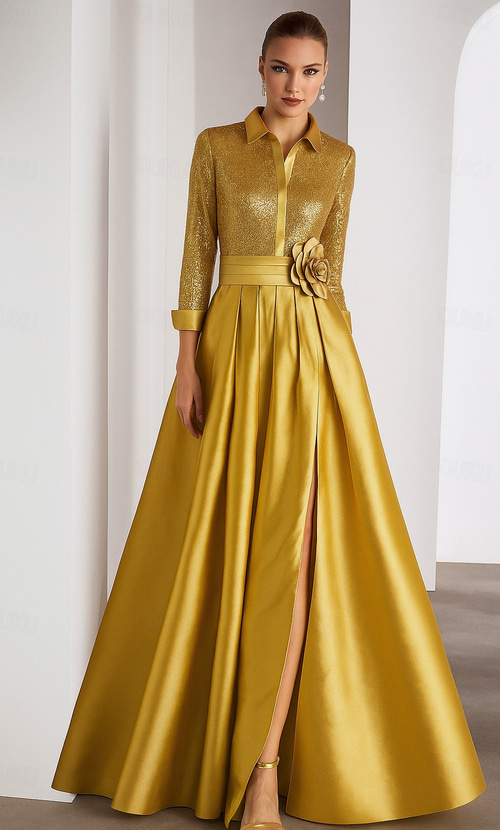 green emerald velvet dress A-Line Mother of the Bride Dress Wedding Guest Elegant Shirt Collar Sw – LD  Dress main image 0