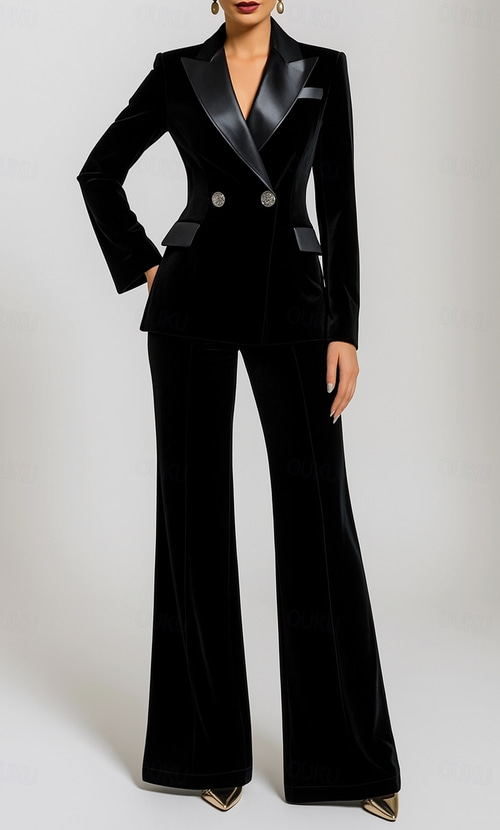 Women's Gold Velvet 2 Piece Pant Suit Double Breasted Size L NWOT
