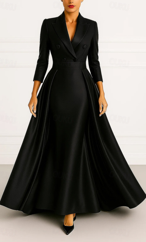 Tuxedo Dress A-Line Dress Stretch Satin Formal Blazer Dress Wedding Wedding Guest Elegant 3/4 Sleeve Pleated Floor Length Peaked Lapel Double Breasted 2026 - 197.99 Tuxedo Dress A-Line Dress Stretch Satin Formal Blazer Dress Wedding Wedding Guest Elegant 3/4 Sleeve Pleated Floor Length Peaked Lapel Double Breasted 2026 - 197.99
