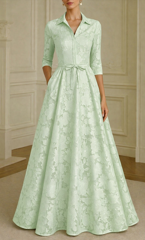 formal shirt dress gown 3/4 Sleeve Button Front Taffeta dinners Details Vestido Linen Maxi Shirt -