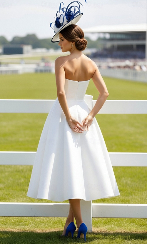 a line kentucky derby dress A-Line Tea Length Derby Dress Formal Dress Elegant Sleeveless Strapless  Formal Kentucky Derby Satin with Floral Print 2026