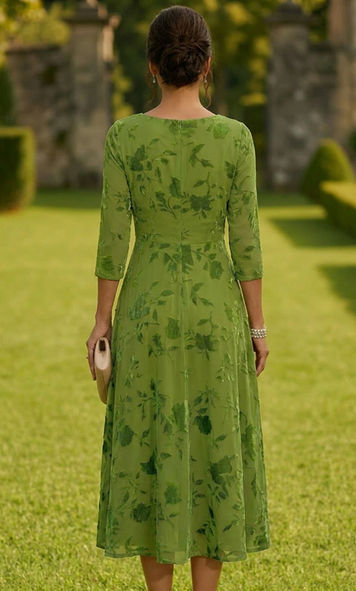 casual mother of the bride dresses tea length A-Line Dress Lace Dress Cocktail Dress Dress 3/4 Length Sleeve V Neck Elegant Simple Formal Wedding Guest Semi Formal Burnout Chiffon Velvet with Pleats Flower outdoor wedding mother of the bride dresses tea length mother of the groom Men's Size:13 Toddler Dresses Flower Girl XLarge
