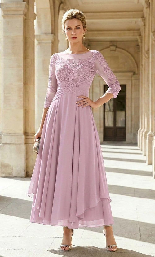 ankle length dress for wedding guest NumberSea-A-Line Mother of the Bride Dress Wedding Guest Elegant V Neck  Ankle Length Satin Short Sleeve with Cascading Ruffles Ruching