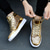cheap Men&#039;s Sneakers-Men&#039;s Gold Glitter High Top Sneakers - Shiny Lace-Up Streetwear Shoes for Nightlife and Party Events