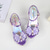 baratos Sandálias Infantis-sapatos de princesa azuis brilhantes para meninas com laço e pingente de pérola – sandálias de salto baixo brilhantes para festas, casamentos e fantasias