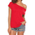 billige T-skjorter til kvinner-t-skjorter for damer kort ermet løs passform fra skulderbluser topper sommer rød 2xl