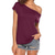 abordables Camisetas de mujer-camisetas para mujer de manga corta holgada con hombros descubiertos blusas tops verano rojo 2xl