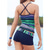 cheap Tankinis-Women&#039;s Swimwear Tankini 2 Piece Swimsuit Open Back Cross Color Block Stripe Rainbow Tank Top Bathing Suits New Casual / Padded Bras