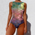 cheap One-piece swimsuits-Women&#039;s Swimwear One Piece Bikini Bottom Monokini Swimsuit Tummy Control Slim Abstract Blue Rainbow Strap Bathing Suits New Casual Sexy / Padded Bras