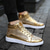 cheap Men&#039;s Sneakers-Men&#039;s Gold Glitter High Top Sneakers - Shiny Lace-Up Streetwear Shoes for Nightlife and Party Events