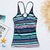 cheap Tankinis-Women&#039;s Swimwear Tankini 2 Piece Swimsuit Open Back Cross Color Block Stripe Rainbow Tank Top Bathing Suits New Casual / Padded Bras