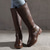 abordables Bottes à la mode-bottes d'équitation marron pour femmes jusqu'aux genoux avec détail de boucle et fermeture à glissière - bottes élégantes en similicuir pour une tenue décontractée et extérieure
