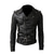 tanie Kurtka ze skóry ekologicznej-Męska pu skórzana kurtka płaszcz ze sztucznej skóry motocykl biker opasany rider fashion style zima casual codzienna praca na zewnątrz czarna ciepła odzież wierzchnia topy kieszeń na suwak