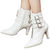 abordables Botines-Botines de tacón alto de moda para mujer con hebillas y cremallera: elegantes botas de tacón de aguja de piel sintética para otoño e invierno