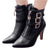 abordables Botines-Botines de tacón alto de moda para mujer con hebillas y cremallera: elegantes botas de tacón de aguja de piel sintética para otoño e invierno