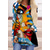 billige T-skjorter til kvinner-Dame T skjorte kjole tunika Fargeblokk Abstrakt Assymetrisk Trykt mønster Rund hals Topper Løstsittende Blå Lilla Grønn / 3D-utskrift