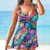ieftine Tankinis-Pentru femei Costume de Baie Tankini 2 bucăți Mărime Plus Costum de baie Deschide Înapoi Floral Albastru piscină Camizol Cu Bretele Costume de baie nou Casual Vacanță / Modă / Modern