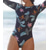 cheap Diving Suits &amp; Rash Guards-Women&#039;s Swimwear Rash Guard Diving Normal Swimsuit Open Back Printing Flower Black Scoop Neck Bathing Suits Sexy Vacation Fashion / Modern / New