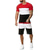 voordelige T-shirt sets voor heren-gestreepte patchwork jogging sets voor mannen, korte mouw tops + trekkoord korte broek sport pak trainingspak zweetpakken door leegor rood