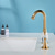 cheap Multi Holes-Gold Two Handle High Arc Widespread Bathroom Sink Faucet 3 Hole with Solid Brass Body Widespread Bathroom Faucet