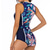 cheap Diving Suits &amp; Rash Guards-Women&#039;s Swimwear Diving Normal Swimsuit Tummy Control Zipper Printing Zip Up Floral Leaf Blue Padded Bathing Suits New Casual Vacation / Modern / Spa / Padded Bras