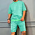 お買い得  メンズＴシャツセット-男性用 Tシャツスーツ テニスシャツ 純色 クルーネック ストリート カジュアル 半袖 トップの カジュアル ファッション 高通気性 快適 ブラック ライトグリーン アーミーグリーン