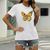 preiswerte T-Shirt-Damen Alltag Ausgehen T Shirt Graphic Schmetterling Kurzarm Bedruckt Rundhalsausschnitt Basic Oberteile 100% Baumwolle Grün Weiß Schwarz S