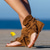 ieftine Sandale de vacanță-sandale gladiator de damă din piele intoarsa galbena cu siret cu design perforat, ideale pentru iesiri de vara si vacante la plaja
