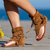ieftine Sandale de vacanță-sandale gladiator de damă din piele intoarsa galbena cu siret cu design perforat, ideale pentru iesiri de vara si vacante la plaja