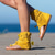 ieftine Sandale de vacanță-sandale gladiator de damă din piele intoarsa galbena cu siret cu design perforat, ideale pentru iesiri de vara si vacante la plaja