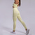 abordables Trajes de yoga-Ropa deportiva amarilla sin costuras, ropa de yoga corporal tejida, ropa de fitness para mujer, conjunto de yoga con sujetador cruzado en la espalda