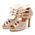 abordables Chaussures de danses latines-Talons de danse de salon à bout ouvert et à lacets en strass pour femmes - chaussures de performance de salsa latine en satin nu