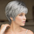 cheap Synthetic Trendy Wigs-Short Curly Grey Pixie Wigs for White Women Sliver Grey Layered Synthetic Wig Natural Looking Pixie Cut Fluffy Wigs with Bangs Christmas Party Wigs