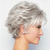 cheap Synthetic Trendy Wigs-Short Curly Grey Pixie Wigs for White Women Sliver Grey Layered Synthetic Wig Natural Looking Pixie Cut Fluffy Wigs with Bangs Christmas Party Wigs