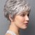 cheap Synthetic Trendy Wigs-Short Curly Grey Pixie Wigs for White Women Sliver Grey Layered Synthetic Wig Natural Looking Pixie Cut Fluffy Wigs with Bangs Christmas Party Wigs