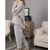 billige Nattøy for damer-kvinners pyjamas pjs sett 2 stk ren farge mote plysj komfort hjemme ferie fleece v wire langermet genser bukse elastisk midje høst vinter hjemmeantrekk