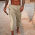 cheap Linen Pants-Men&#039;s Linen Pants Trousers Summer Pants Drawstring Elastic Waist Plain Comfort Breathable Daily Beach Linen / Cotton Blend Fashion Simple Black White Micro-elastic