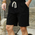 cheap Holiday-Men&#039;s Linen Shorts Summer Shorts Casual Shorts Pocket Drawstring Elastic Waist Plain Calf-Length Outdoor Daily Going out Linen / Cotton Blend Fashion Streetwear Black White Micro-elastic