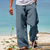 tanie spodnie codzienne-Męskie Lniane spodnie Spodnie Letnie spodnie Spodnie plażowe Ściągana na sznurek Elastyczny pas Prosta noga Równina Komfort Codzienny Święto Moda miejska Hawajskie Biały Niebieski